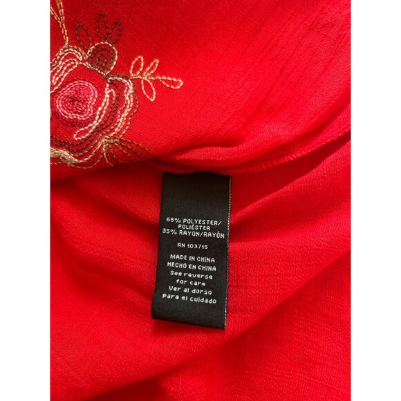 Zac & Rachel Petite Women's Embroidered Flowers Red Button-Down Blouse PS - Picture 5 of 8